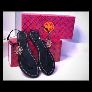 Tory Burch Black Sandal with monogram NWOT